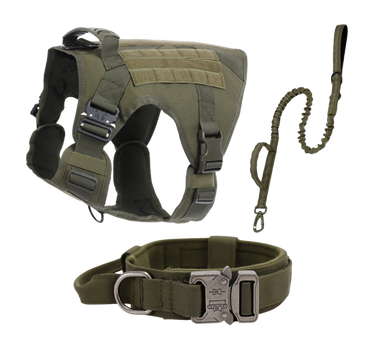 Tactical Dog Harness, Collar & Leash Combo | Heavy Duty Set Made For Medium and Large Breeds